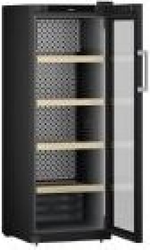 WPbli 5031, Termoelektrisk Vinkjøler, Frittstående, 196 flasker, F, Innebygd lys, Sort