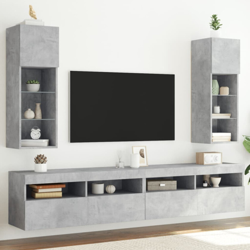 TV-benker med LED-lys 2 stk betonggrå 30,5x30x90 cm