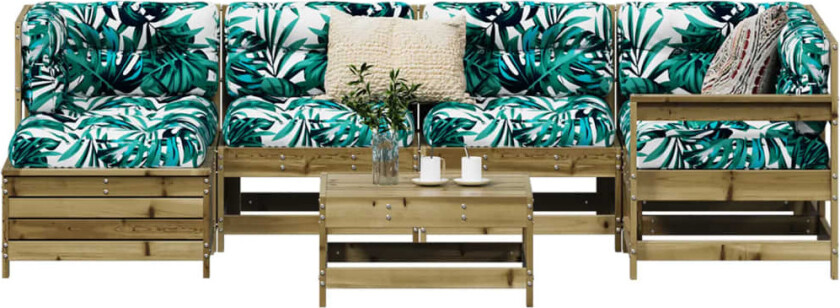 Hagesofasett 7 deler impregnert furu