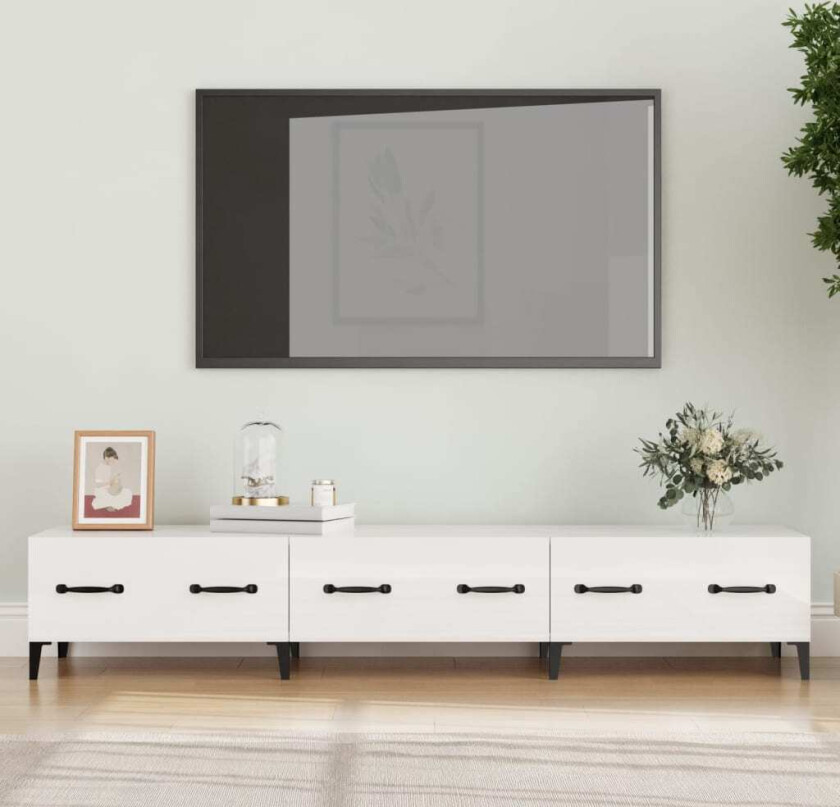 TV-benk høyglans hvit 150x34,5x30 cm konstruert tre
