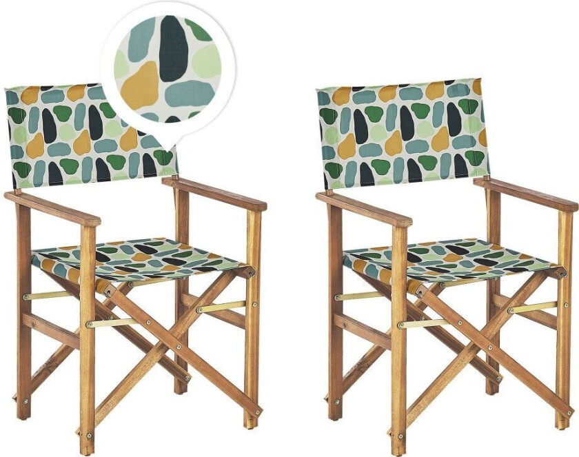 Sett med 2 Hagestoler Lyst Akasietre geometrisk mønster Stoff Sete Tilbakelent Sammenleggbar Grå