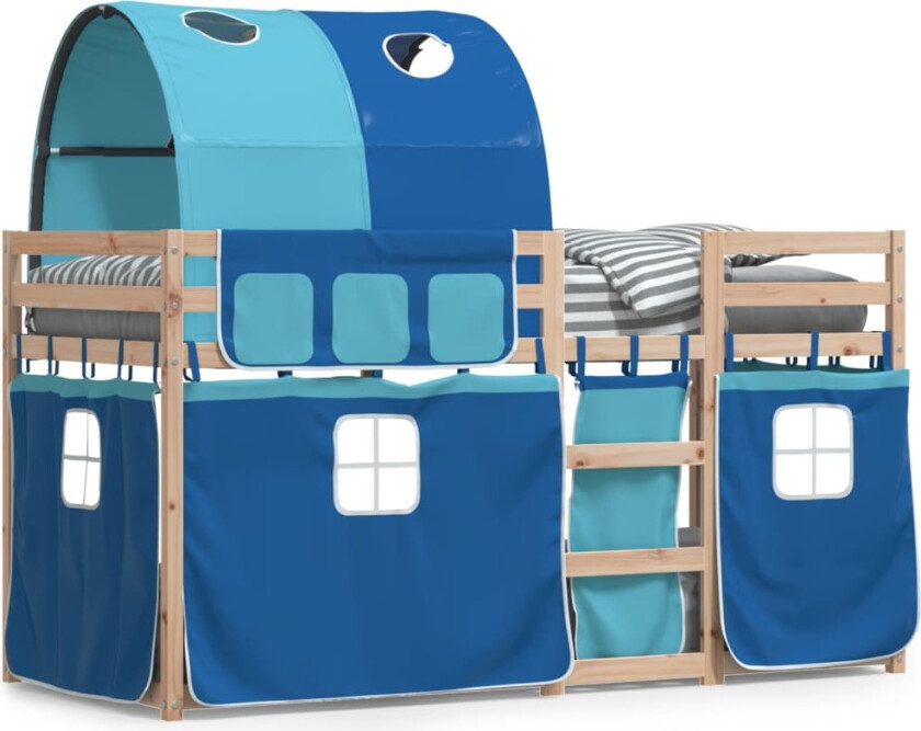 Køyeseng med gardiner blå 80x200 cm heltre furu