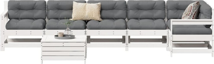 Hagesofasett 7 deler hvit heltre furu