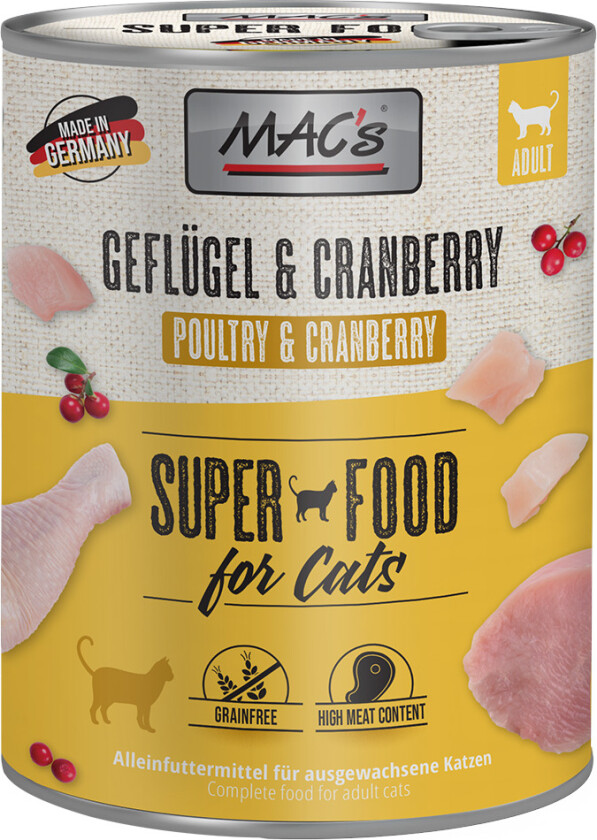 MAC´s Cat Kattefôr 6 x 800 g - Fjærkre & Tranebær