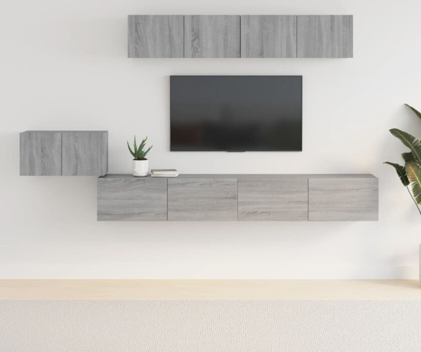 TV-skapsett 5 deler grå sonoma konstruert tre