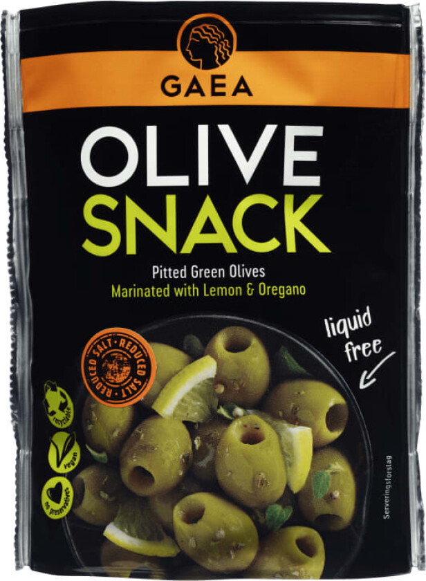 Oliven Grønne Oregano&Sitron Snack pakke 65g
