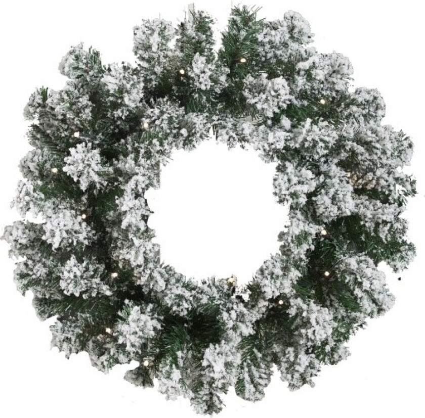 julekrans med "snø" & lys & batteri, Ø45 cm