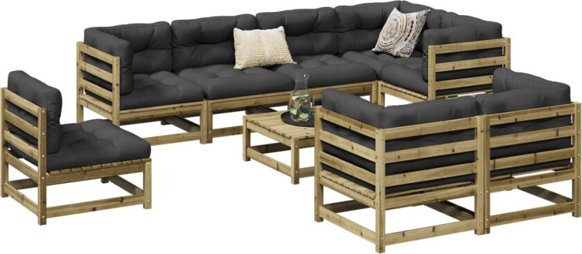 Hagesofasett 9 deler impregnert furu