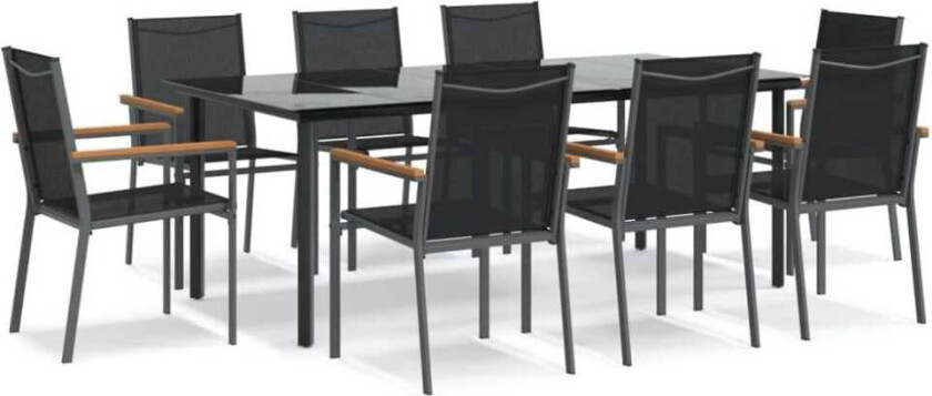 Hagespisegruppe 9 deler svart textilene og stål