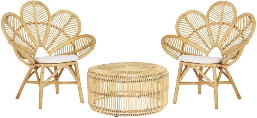 Bistrosett Beige Rotting 2 Stoler 1 Sofabord Utendørs Innendørs bomull Seteunderlag Boho Rustikk