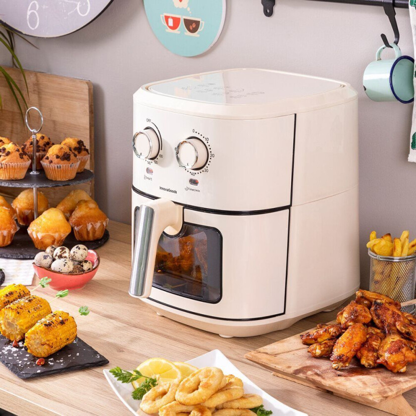Oljefri Gryte InnovaGoods Vynner Pro 6500 Rustfritt stål Krem 1700 W 6,5 L