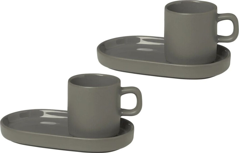 Pilar espressokopp med fat 2-stk. Pewter