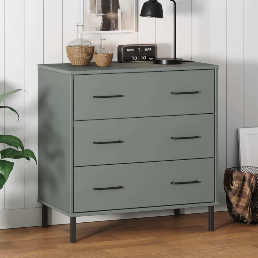 Skjenk med 3 skuffer grå 77x40x79,5 cm heltre OSLO