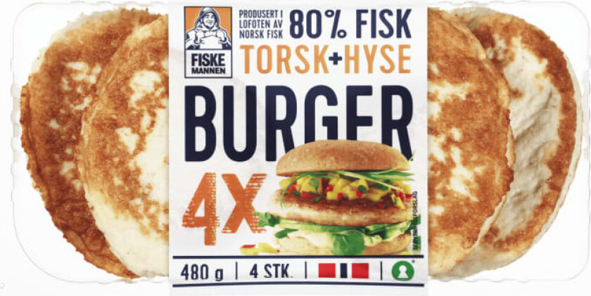 Fiskeburger 80% Torsk&Hyse 480g