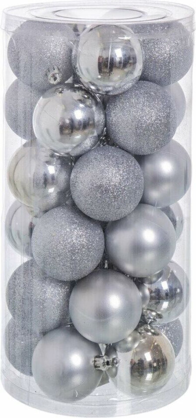 Juletrekuler Sølvfarget plastglitter 6 x 6 x 6 cm (30 antall)