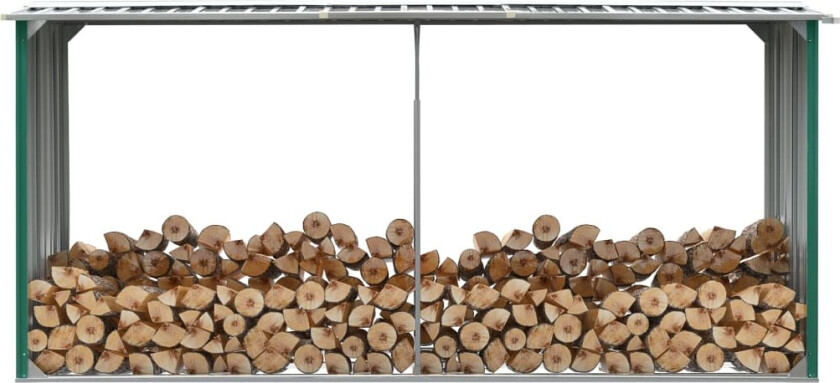 Vedskjul galvanisert stål 330x92x153 cm grønn