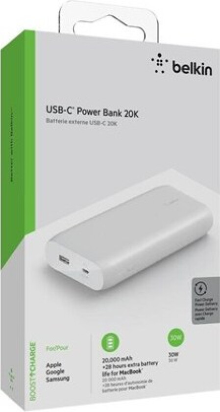 POWER DELIVERY POWER BANK 20.000 MAH 30W Nødlader - 20000 mAh