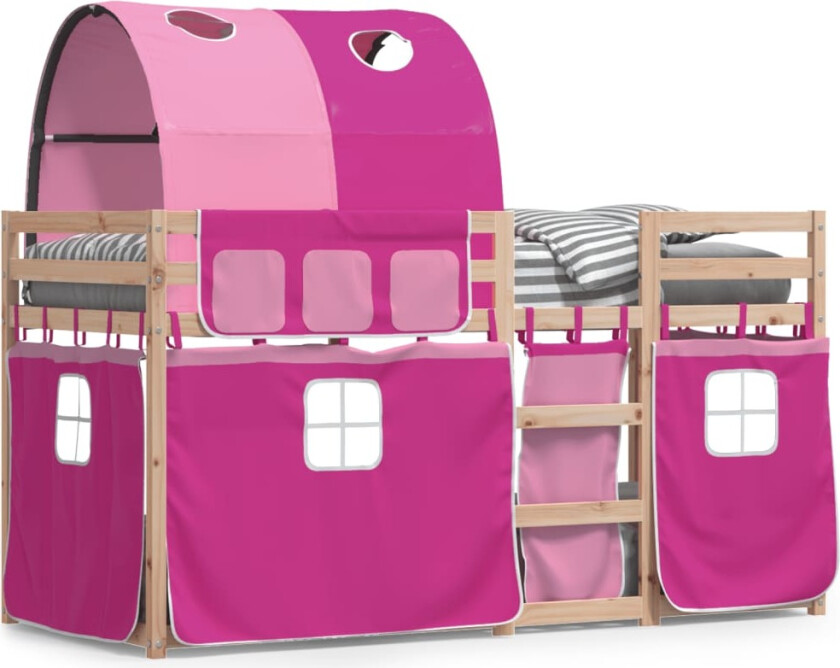 Køyeseng med gardiner rose 90x200 cm heltre furu