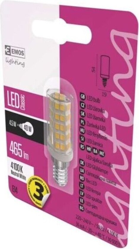 Emos ZQ9141, 4,5 W, 40 W, E14, 465 lm, 30000 timer, Nøytral hvit