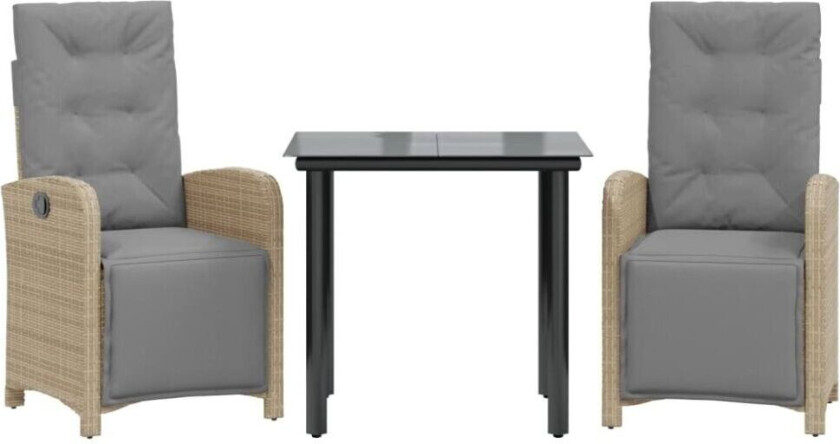 Bistrosett 3 deler med puter beige polyrotting