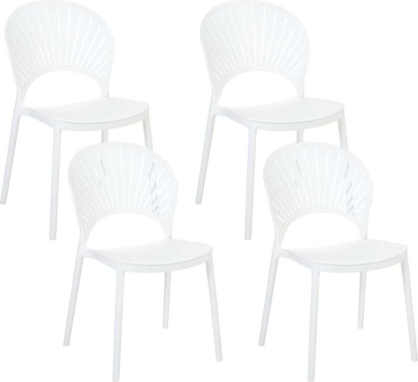 Sett med 4 Spisestoler Spisebordstoler Plast Hvit Innendørs Utendørs Stabelbare Minimalistisk