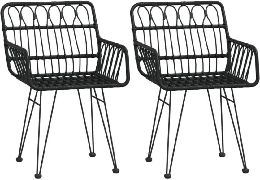 Hagestoler med armlener 2 stk svart 56x64x80 cm PE rotting