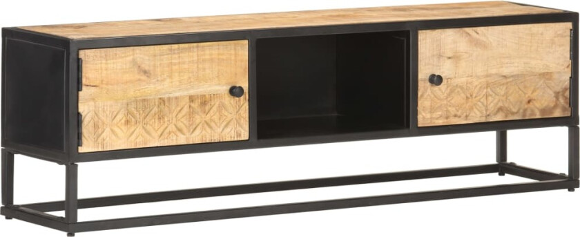 TV-benk med utskåret dør 130x30x40 cm - grovt mangotre