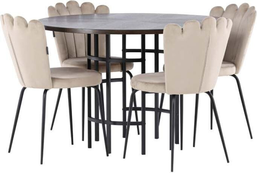 Copenhagen spisegrupper bord mocca og 4 Limhamn stoler beige.