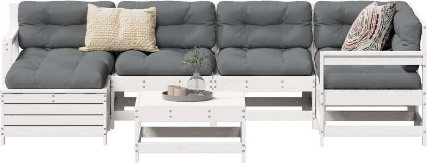 Hagesofasett 7 deler hvit heltre furu