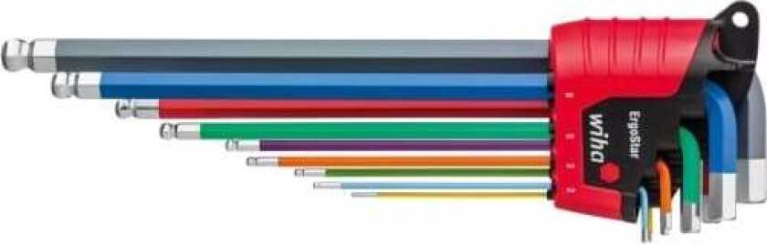 ErgoStar, L-formet hex-nøkkelsett, Metrisk, 9 stykker, 1.5,2,2.5,3,4,5,6,8,10 mm, 9,1 cm, 1,5 cm