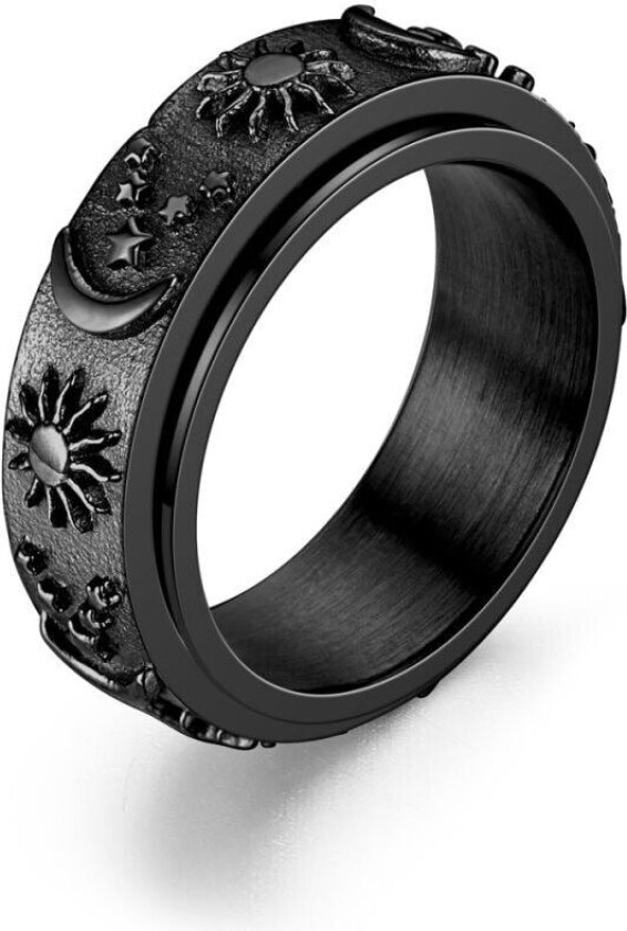 Bilde av INF Antistressring laget av rustfritt stål med sol og måne Sort 23 mm