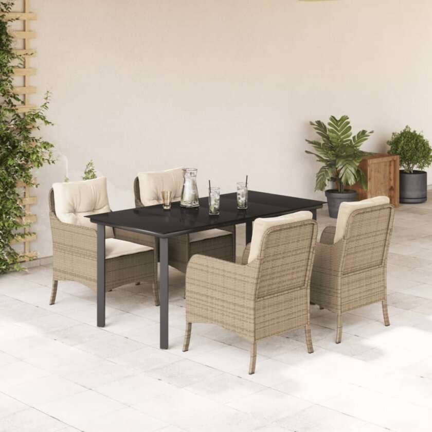 Hagespisegruppe med puter 5 deler polyrotting beige