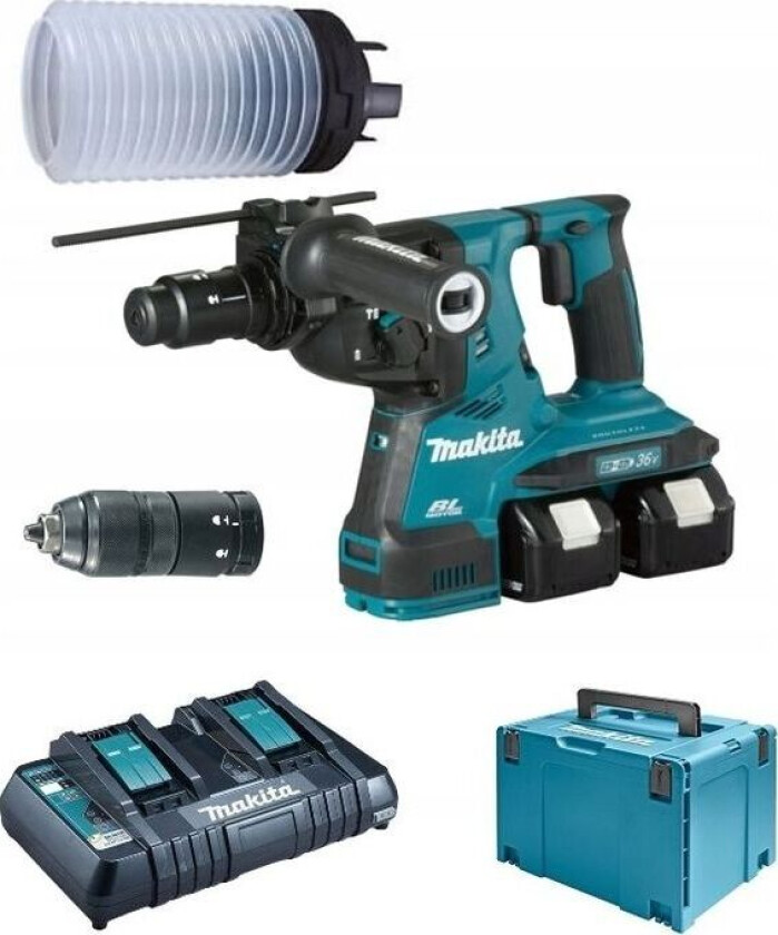 MAKITA BORING OG SKIKKING HAMMER SDS-PLUS 2x18V 2,9J AVT 2x5,0Ah + HÅNDTAK DHR283T2JU