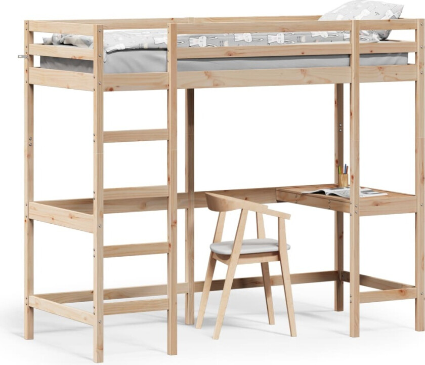 Køyeseng med skrivebord 80x200 cm heltre furu