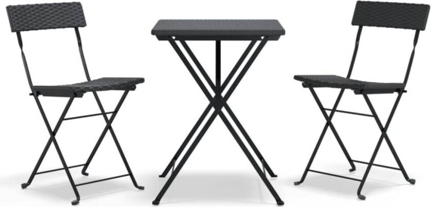 Sammenleggbart bistrosett 3 deler polyrotting svart