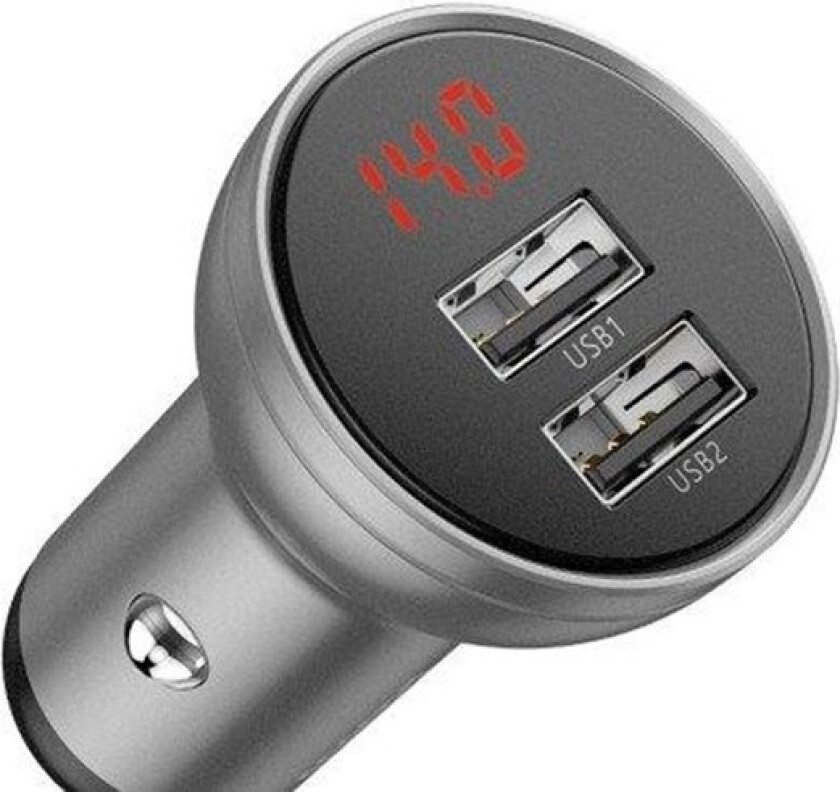 Digital Display Dual USB 4.8A Car Charger 24W Silver