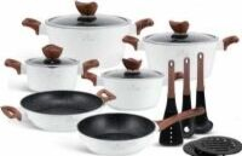 POTS WITH GRANITE COATING SET 15 ELEMENTS. ZILNER WHITE LILLY ZL-8515