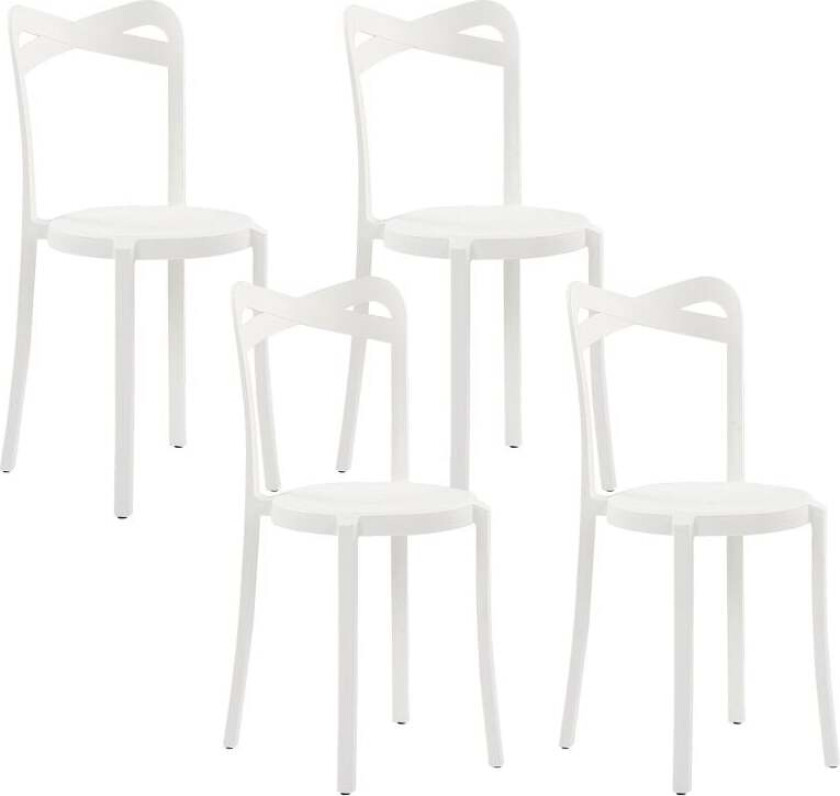 Sett med 4 Hagestoler Hvit Polypropylen Lett Innendørs Utendørs Værbestandig Plast Moderne