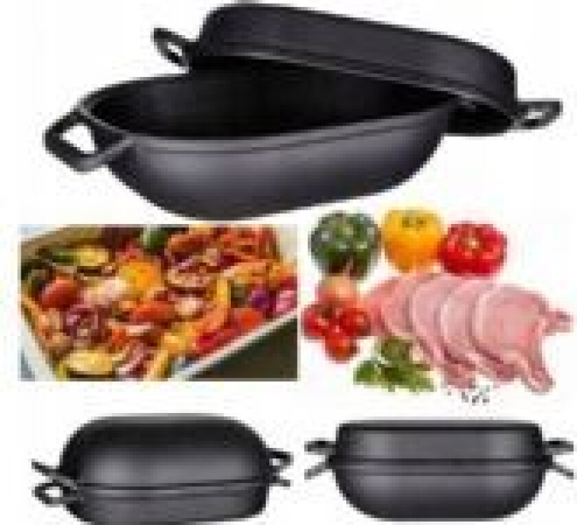 Bankett Støpejern dobbeltsidig stekepanne med lokk 4+3 INDUKSJON!