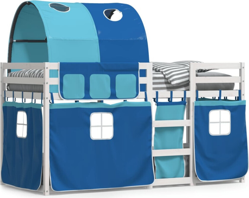 Køyeseng med gardiner blå 80x200 cm heltre furu