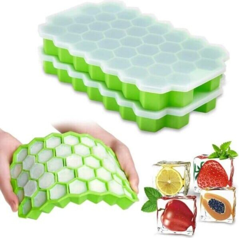 Cube Stackable Ice Form with Lid - Ice Cube Shape Hexagon Baking Mold Silikon