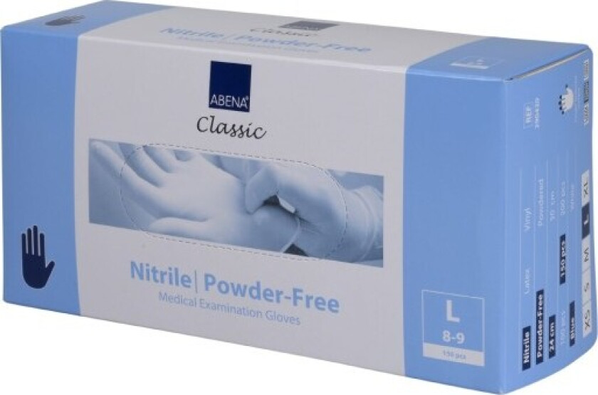 Klassisk engangshanske, blå nitril, pudderfri, størrelse L