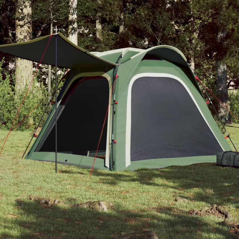 Campingtelt 4 personer grønn 240x221x160 cm 185T taft