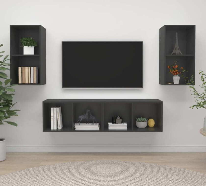 Vegghengte TV-benker 4 stk grå sponplate