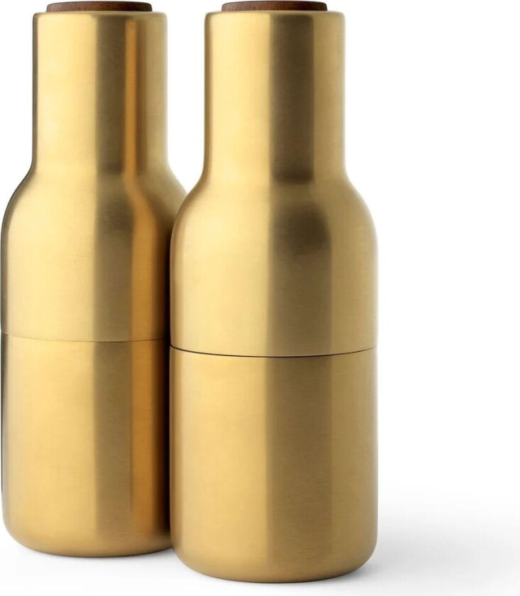 Bottle Grinder krydderkvern metall 2-stk. Brushed brass (valnøttlokk)