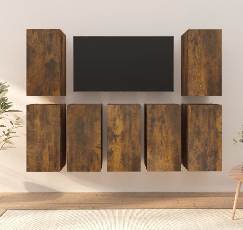 TV-benker 7 stk røkt eik 30,5x30x60 cm konstruert tre