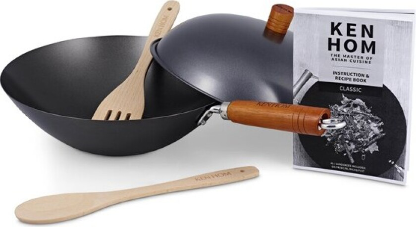 Ken Hom KH331051, Rund, Wok-/stekepanne, Sort, Kull stål, Metall, Keramisk, Gass, Halogen, Induksjon