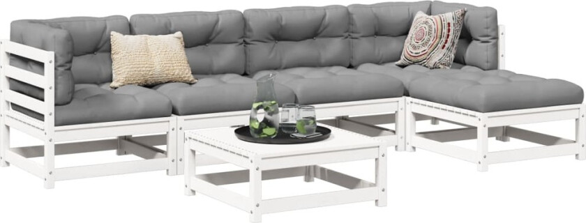 Hagesofasett 6 deler hvit heltre furu