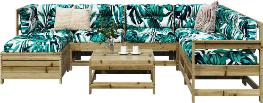 Hagesofasett 8 deler impregnert furu