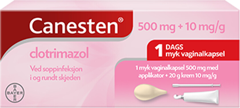 500 mg vaginalkapsel + 10 mg/g krem, 1 stk. + 20 g